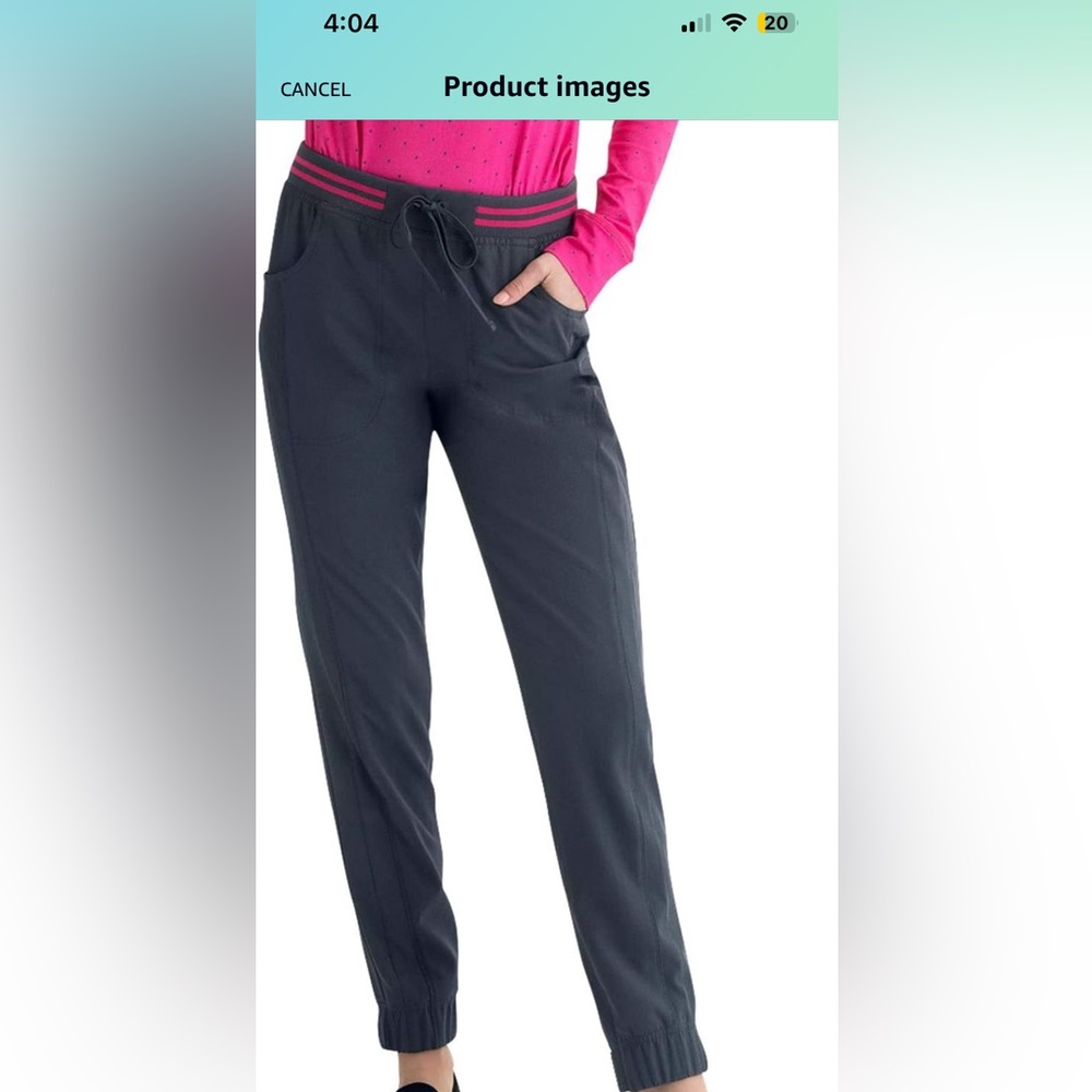 HeartSoul Break On Through Women Scrubs Pant Rib Knit Waist Jogger HS090, Pewter